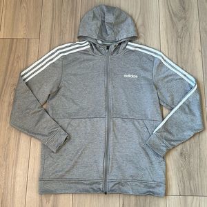 Adidas Mens Polyester Hoodie Full Zip 3-Stripe Logo Gray White Stripes - M